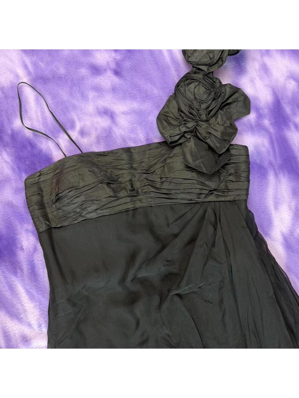 Teri Jon by Rickie freeman black silk flower corsage occasion dress